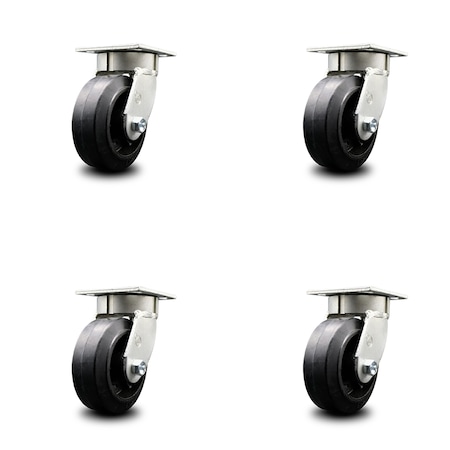 Service Caster 5 Inch Kingpinless Rubber on Steel Wheel Swivel Top Plate Caster SCC, 4PK SCC-KP30S520-RSR-4